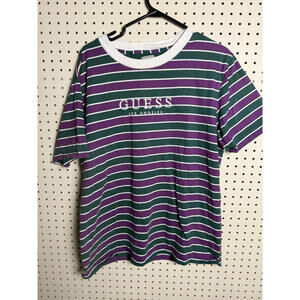 Vintage Guess Los Angeles Y2K Striped T-Shirt mens Medium